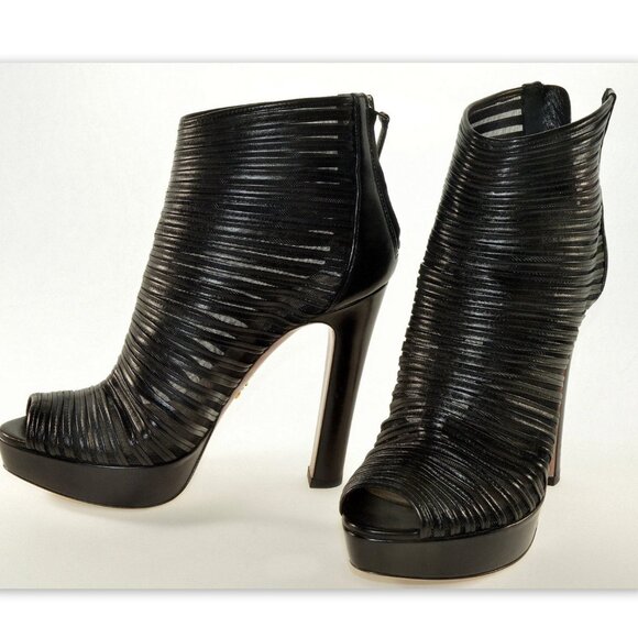 Prada Calzature Donna Leather Mesh High Heel Platform Ankle Booties 36 - Picture 2 of 6